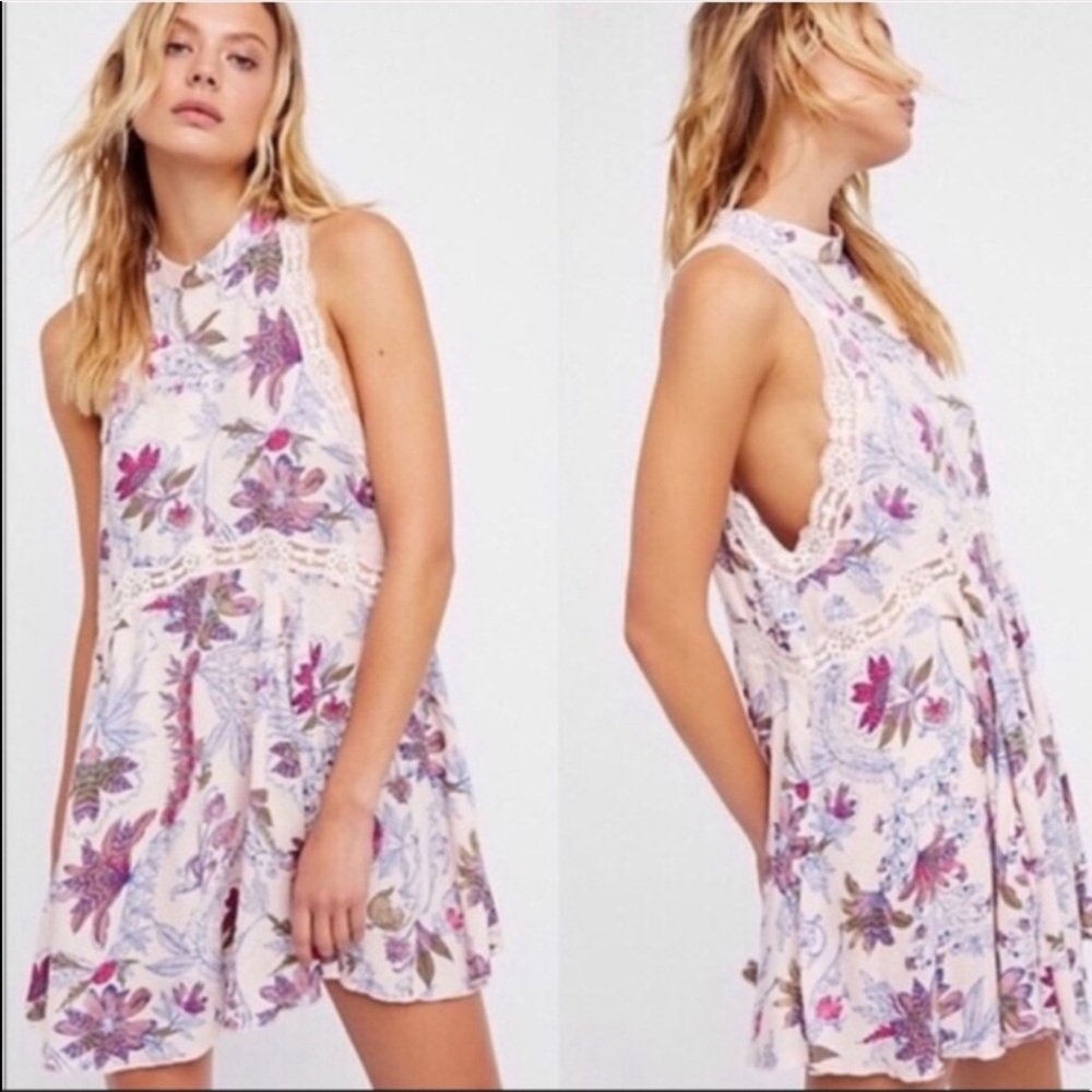FREE PEOPLE PINK FLORAL SLIP DRESS